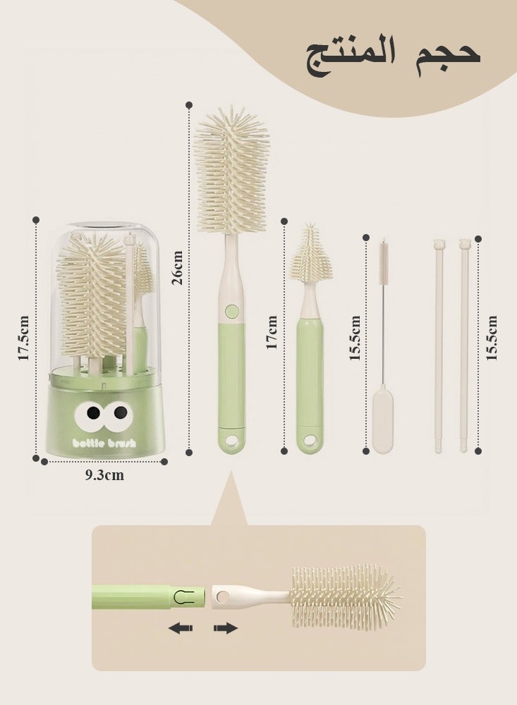BBMORE Baby Bottle Brush, 5 in 1 Silicone Baby Bottle Cleaning Brush Set Inculde silicone bottle brush,  Nipple Brush, Straw Brush,Drying Rods, storage box - 5 in 1 Bottle Cleaning Tool for Home and Travel, Green - Image 3